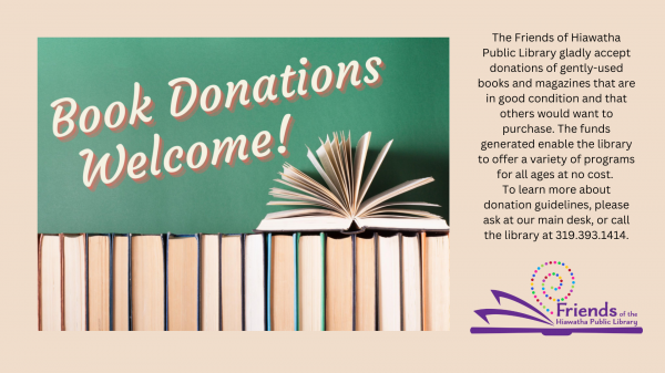 Image for event: Friends of Hiawatha Public Library Donations